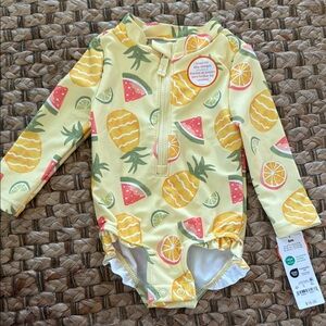 Vibrant Yellow and Green One Piece Swimwear with Tropical Fruit Pattern